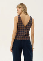 Afends Giselle Seersucker Top Shev Indigo Check