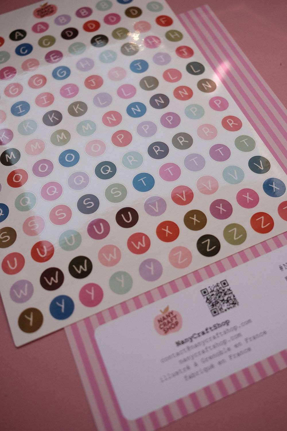 Alphabet sticker sheet colored buttons A5