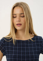 Afends Darcy Seersucker Top Midnight Check