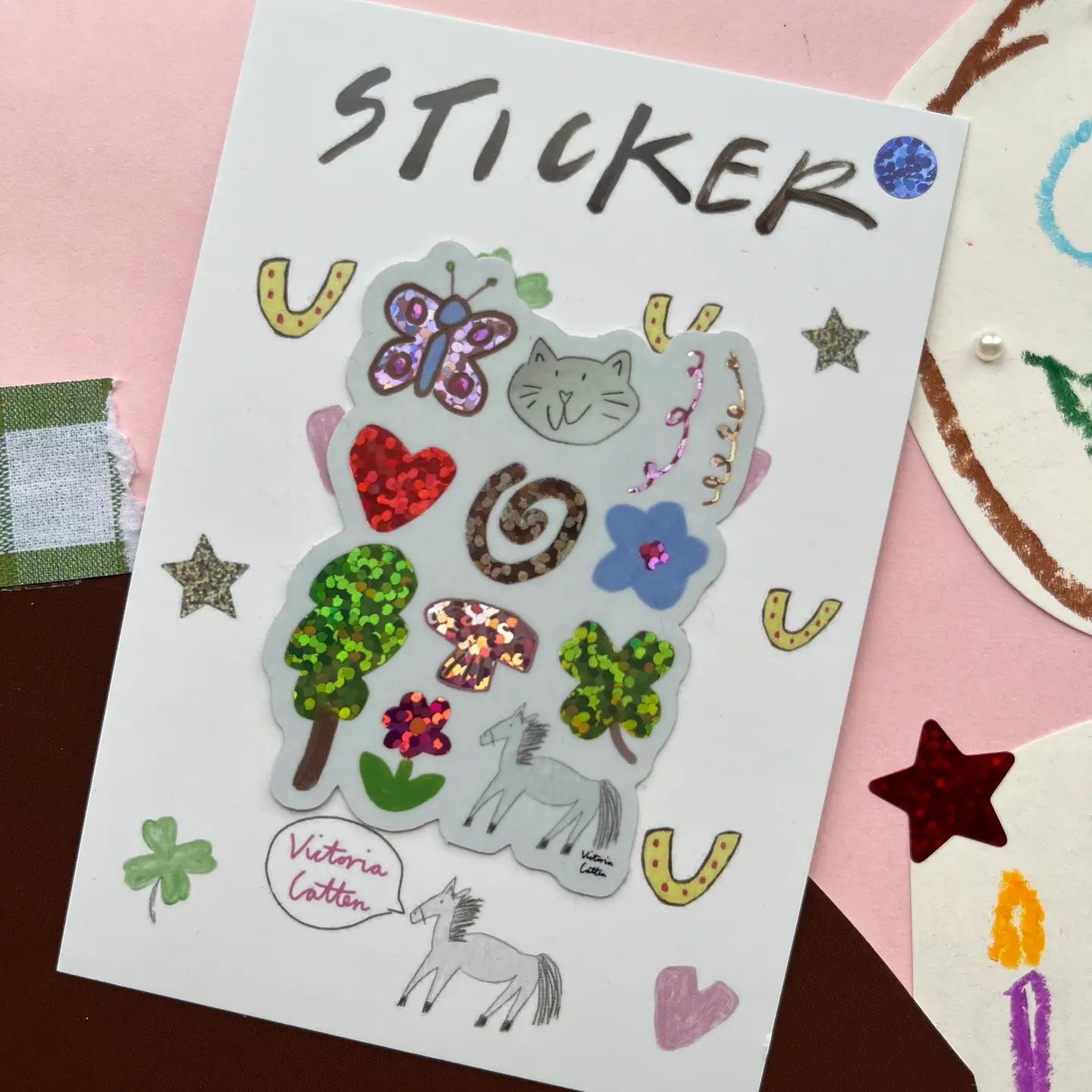 Victoria Catten Pony and Cat Glitter Portrait Sticker World