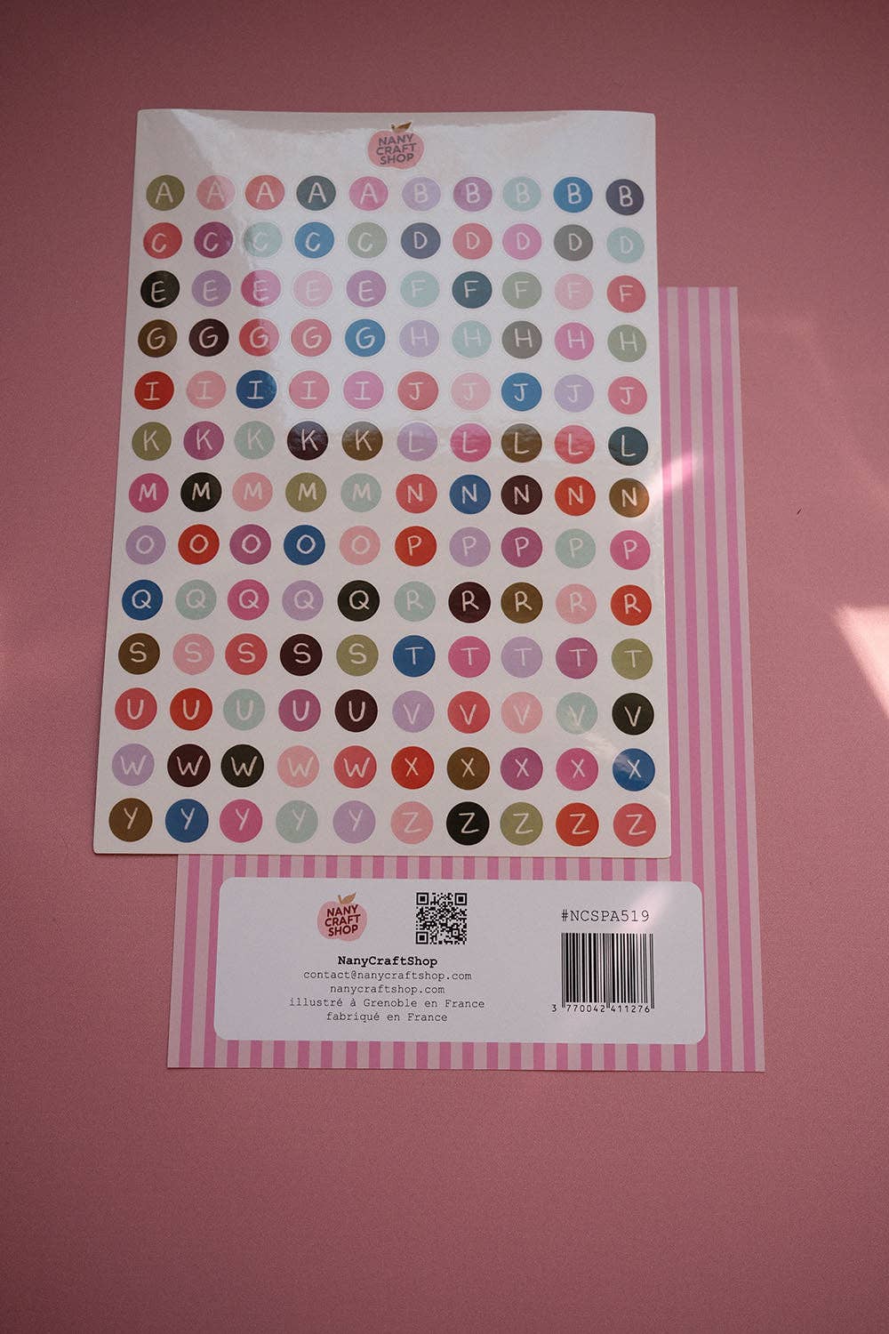 Alphabet sticker sheet colored buttons A5
