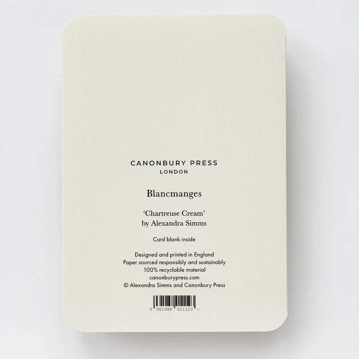 Canonbury Press Chartreuse Cream Blancmange Greeting Card