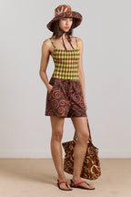 Damson Madder Lilibet Swimsuit Green & Choc Gingham Print