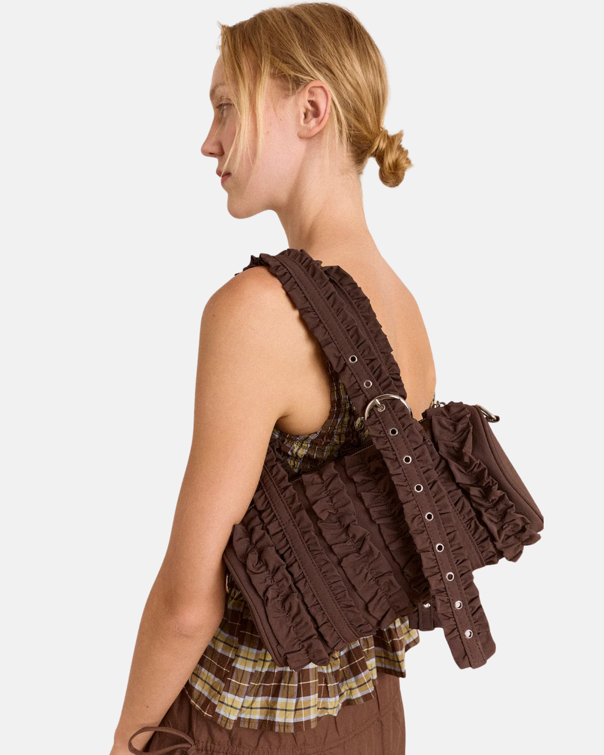 Damson Madder Waverly Mini Ruffle Barrel Bag Choc