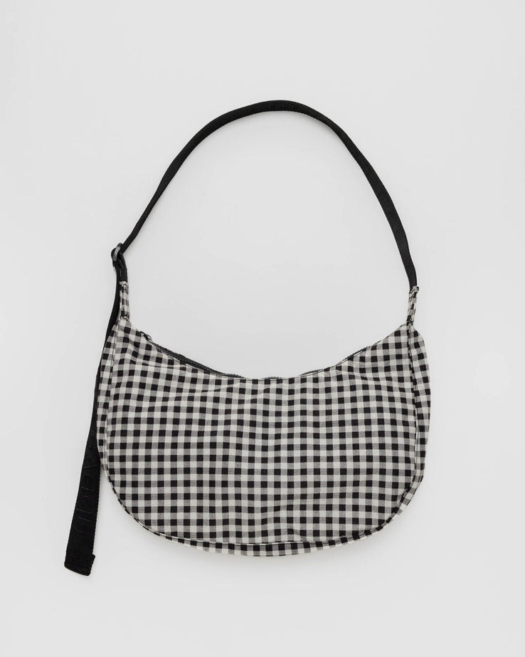 MEDIUM NYLON CRESCENT BAG | BLACK & WHITE GINGHAM