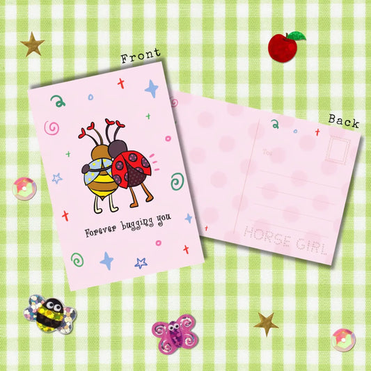 Horse Girl Ladybug Postcard