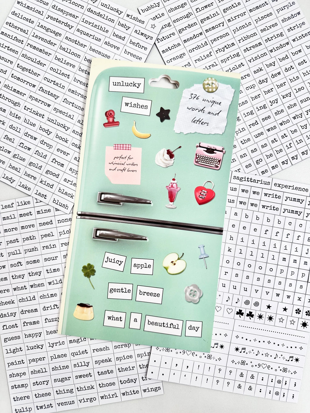 WHIMSICAL POETRY MAGNETS | 376 UNIQUE WORDS & LETTERS | UNLUCKY WISHES