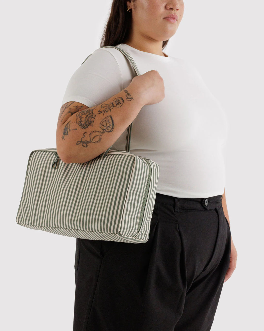BAGGU MEDIUM NYLON BOWLER BAG | SAGE STRIPE