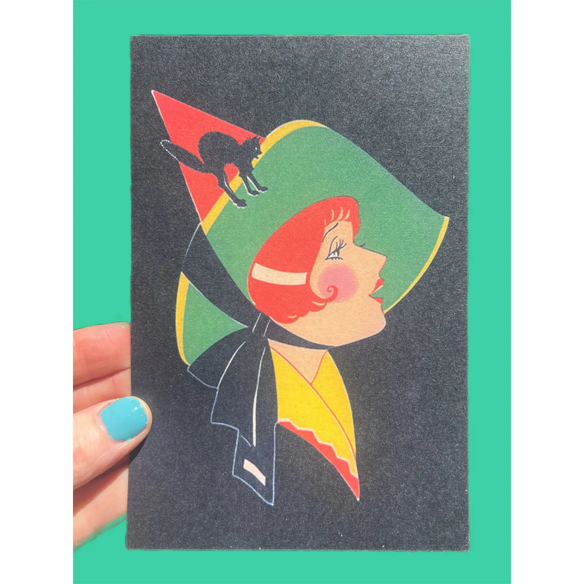 Astral Weekend Postcard Halloween Black Cat On A Hat