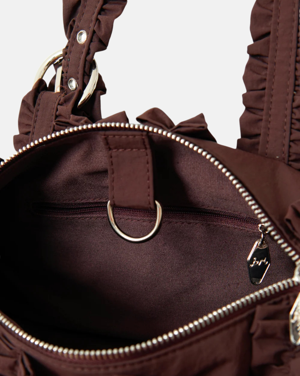 Damson Madder Waverly Mini Ruffle Barrel Bag Choc
