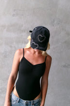 Pinky & Kamal Studded Heart Cap Distressed Charcoal