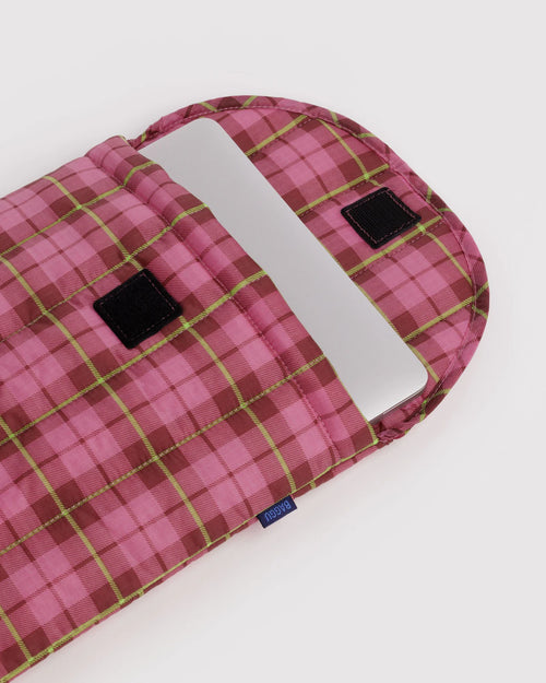 Baggu Puffy Laptop Sleeve 13"/14" Azalea Pink Tartan
