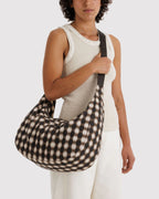 LARGE NYLON CRESCENT BAG | BLURRED GINGHAM BROWN