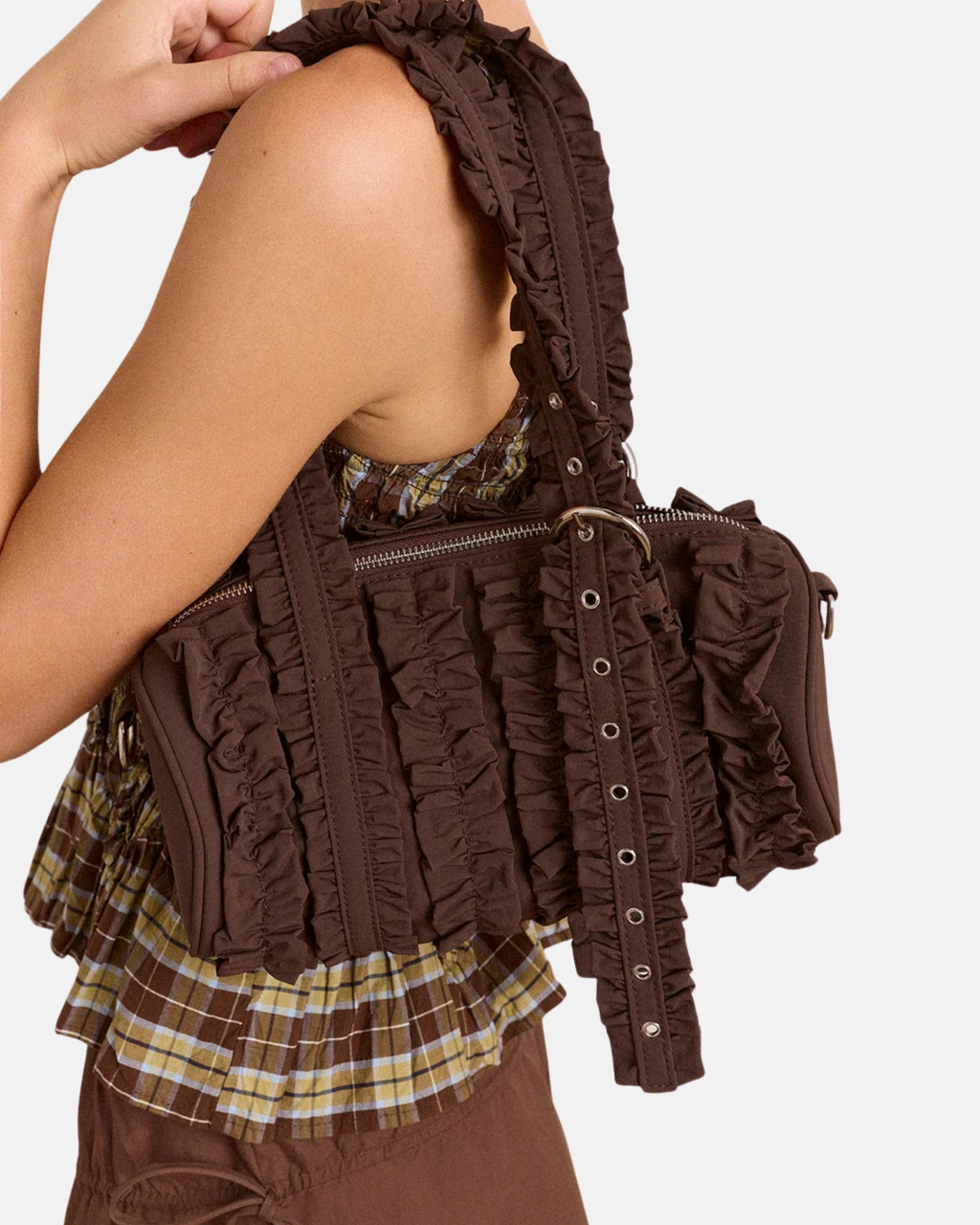 Damson Madder Waverly Mini Ruffle Barrel Bag Choc