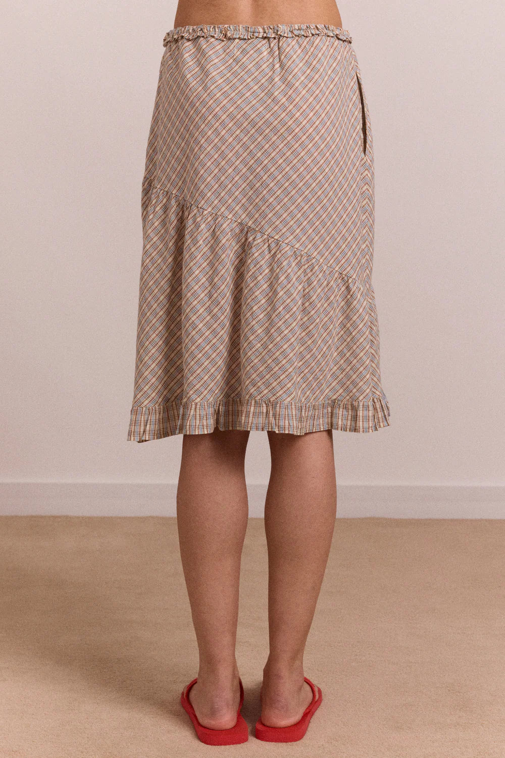 SIGOURNEY RUFFLE SPIRAL SKIRT | GINGER CHECK