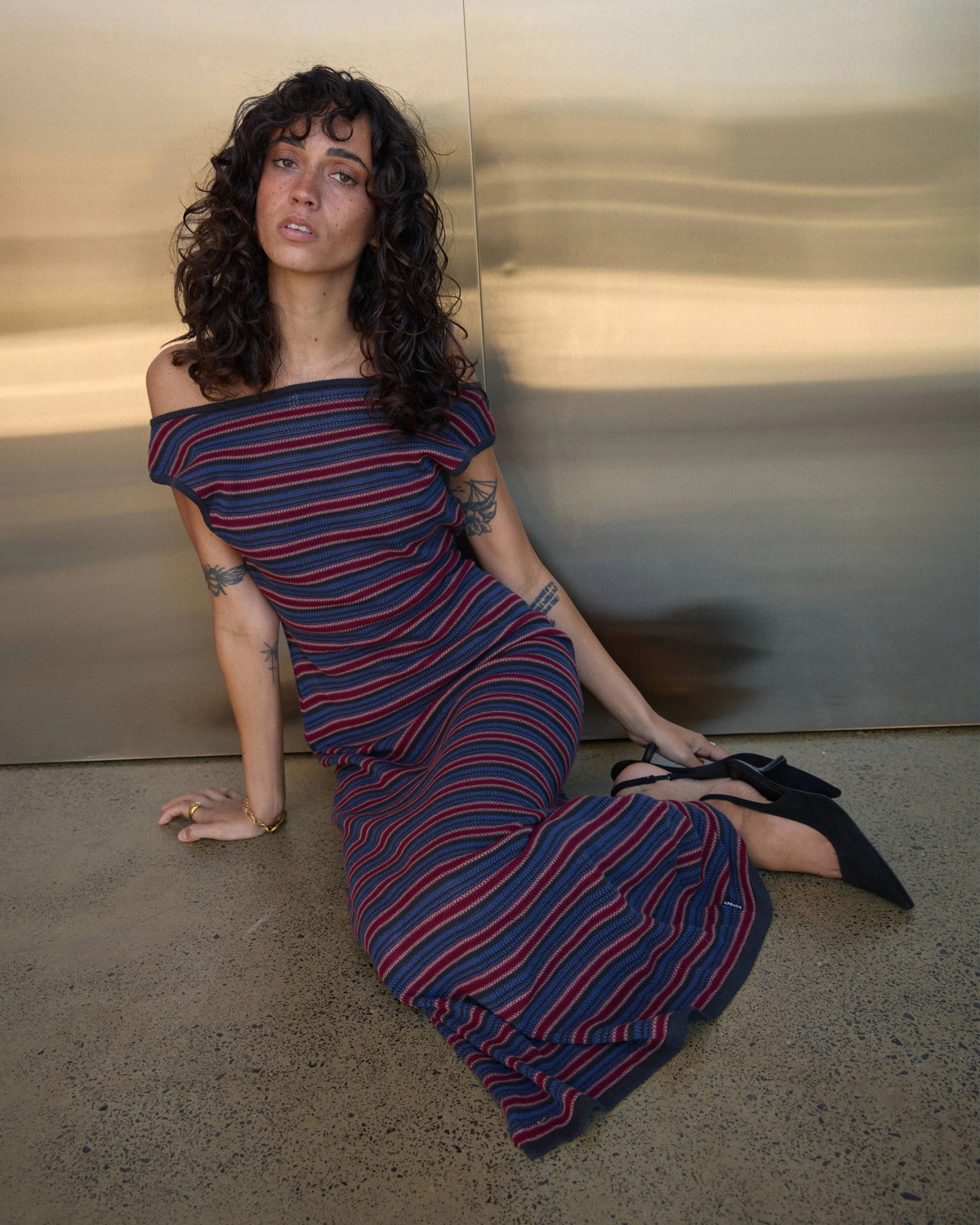 Afends Martina Knit Maxi Dress Club Stripe