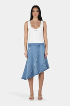 JASMINE FRAYED MIDI SKIRT | BLUE DENIM