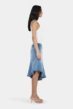 JASMINE FRAYED MIDI SKIRT | BLUE DENIM