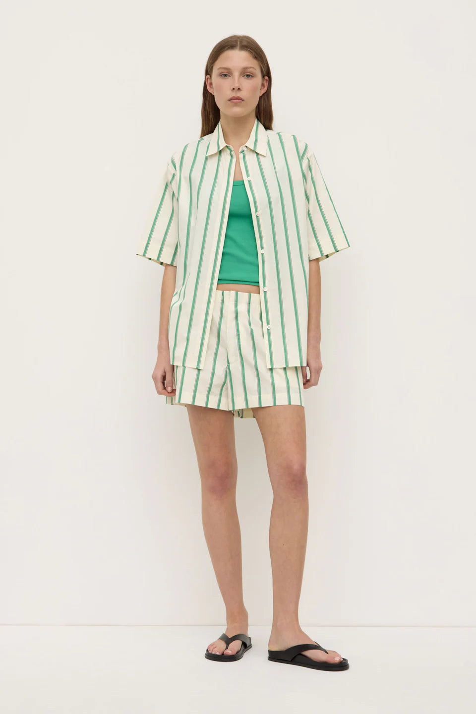 AGNES STRIPE SHORT | BUTTER/BRIGHT GREEN
