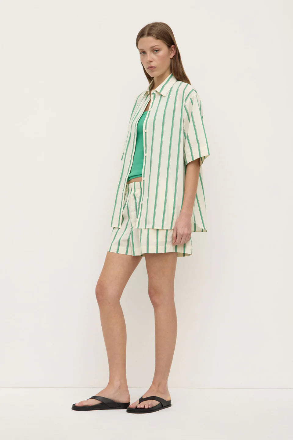 AGNES STRIPE SHORT SLEEVE SHIRT | BUTTER/BRIGHT GREEN