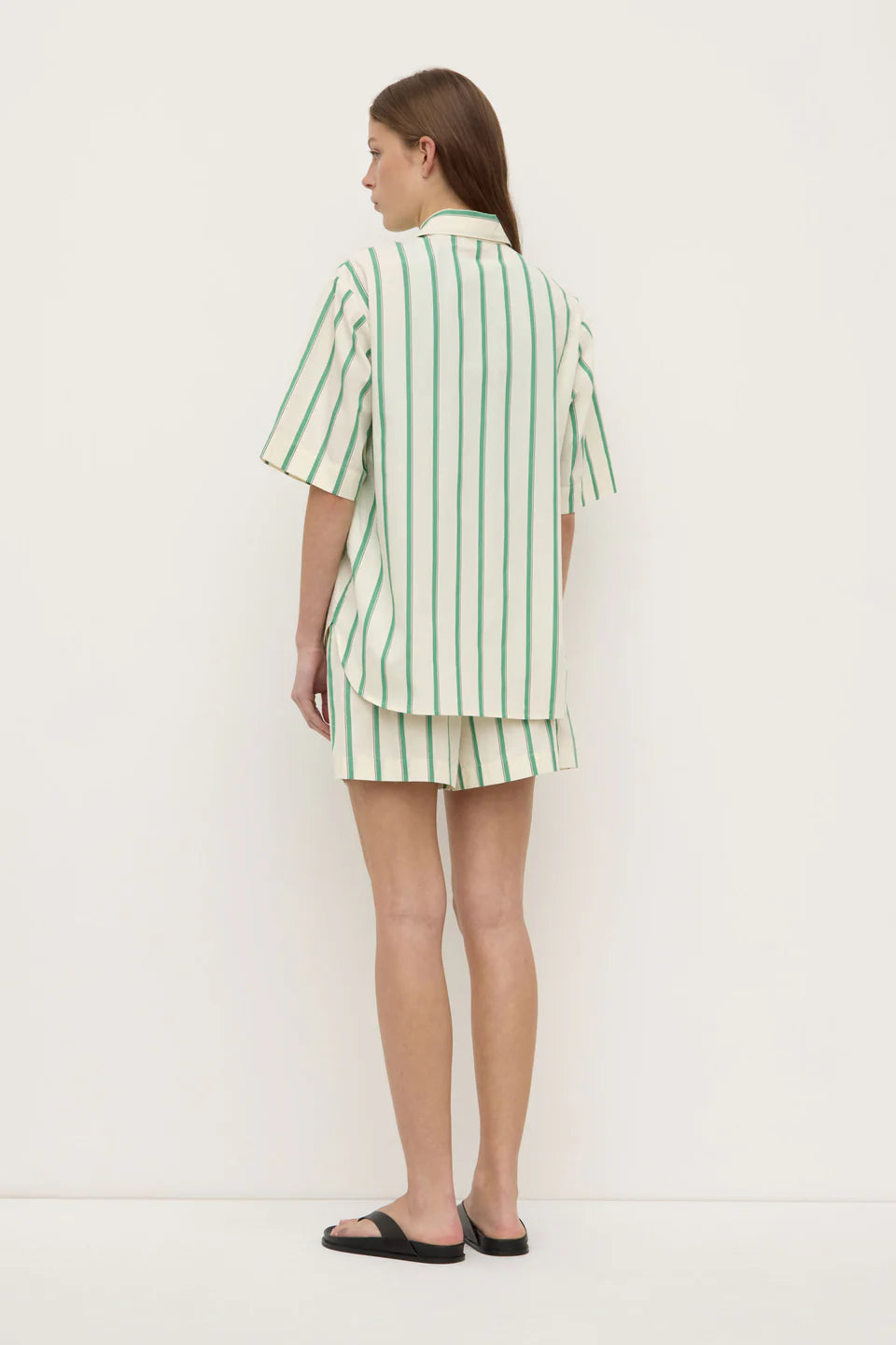 AGNES STRIPE SHORT SLEEVE SHIRT | BUTTER/BRIGHT GREEN
