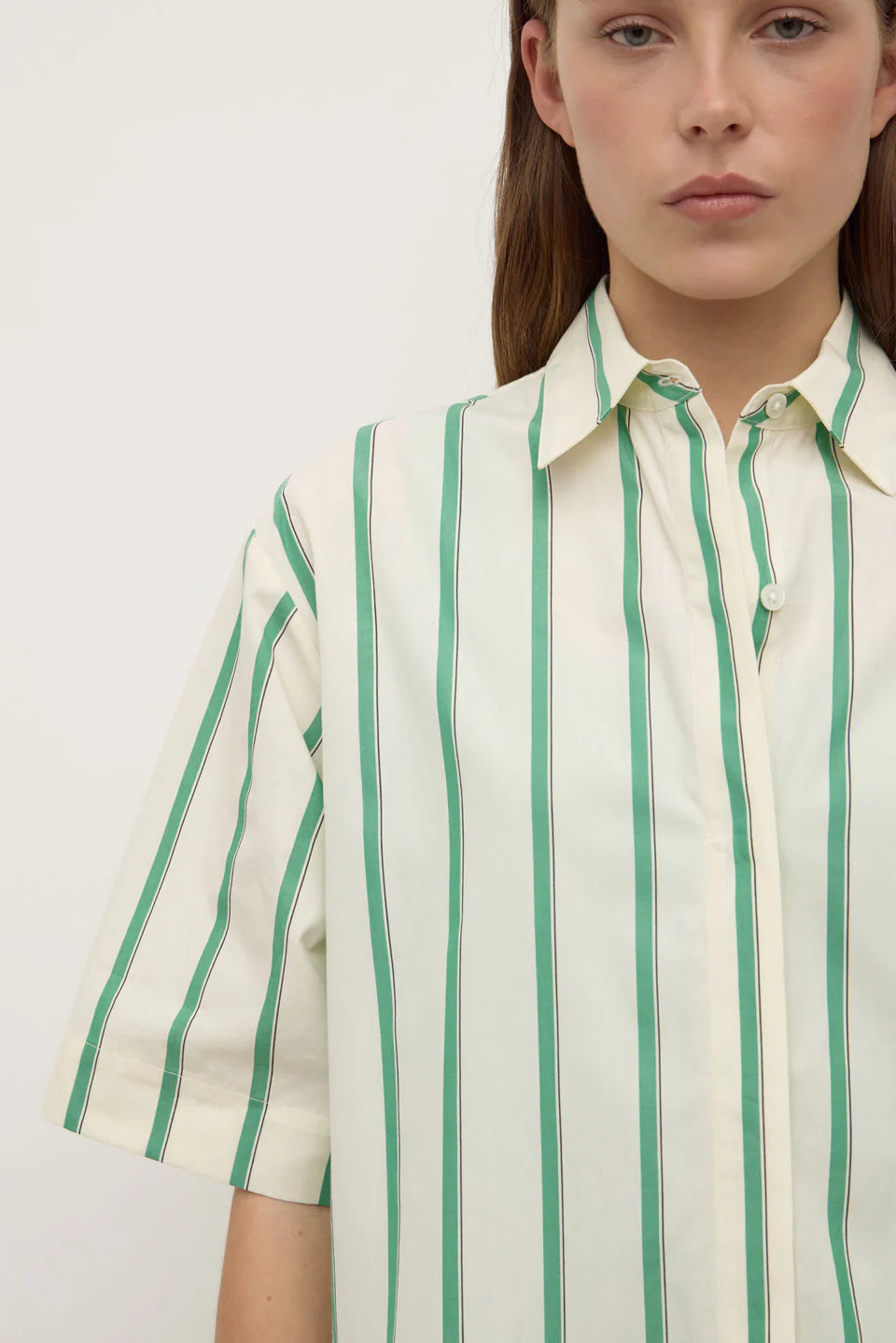 AGNES STRIPE SHORT SLEEVE SHIRT | BUTTER/BRIGHT GREEN