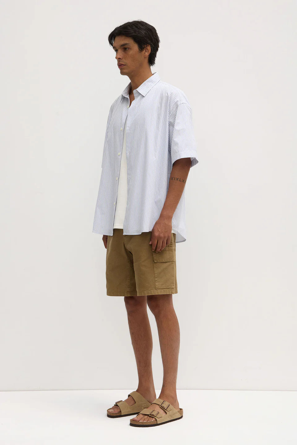 ALEC POPLIN STRIPE SHORT SLEEVE | BLUE/WHITE STRIPE