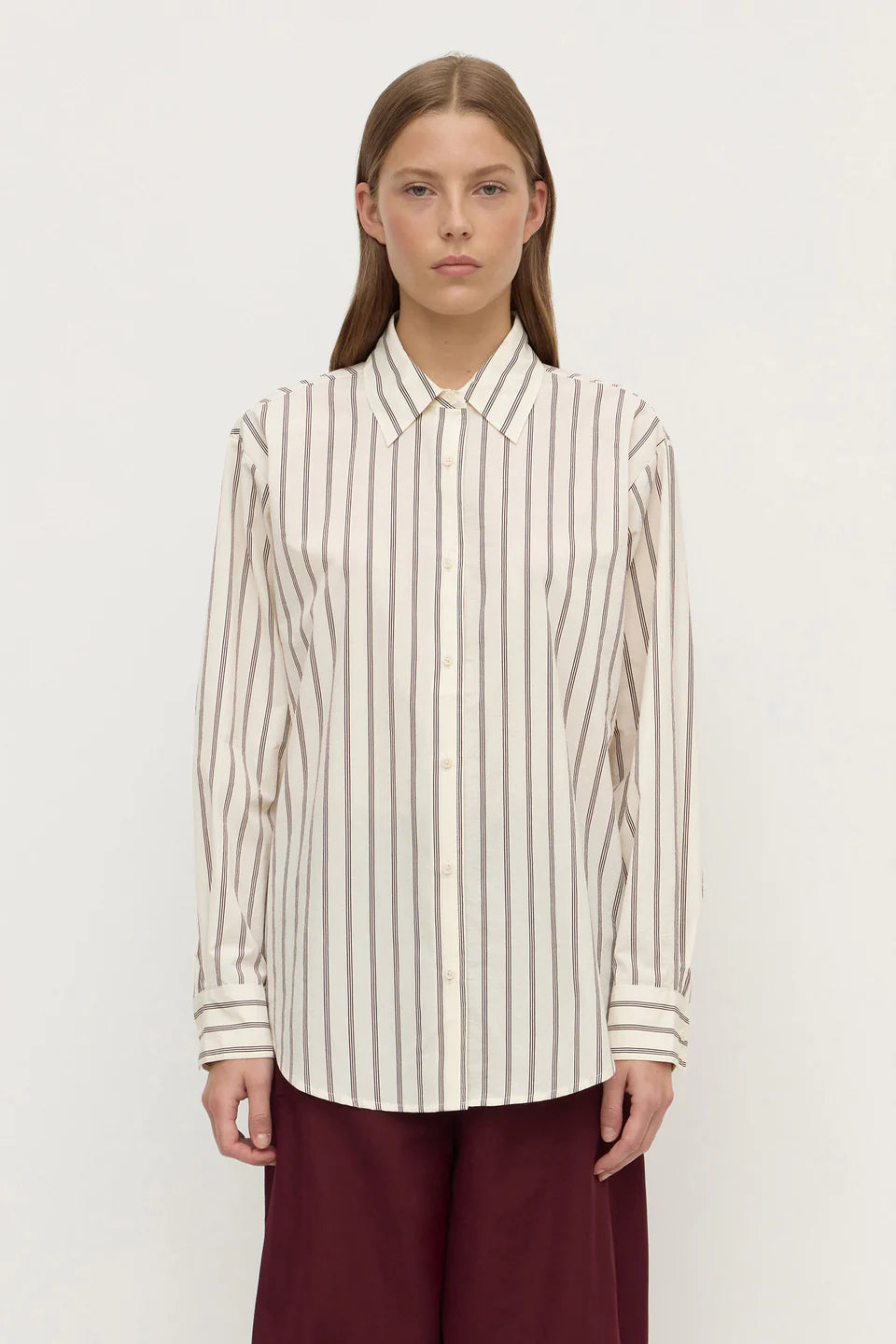 AMARO ITALIAN STRIPE SHIRT | MERLOT / WHITE STRIPE