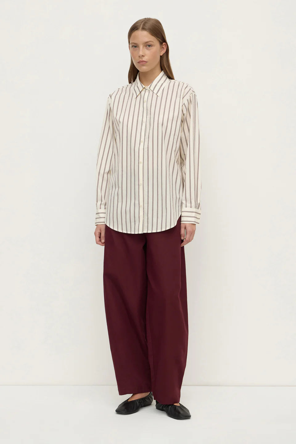 AMARO ITALIAN STRIPE SHIRT | MERLOT / WHITE STRIPE