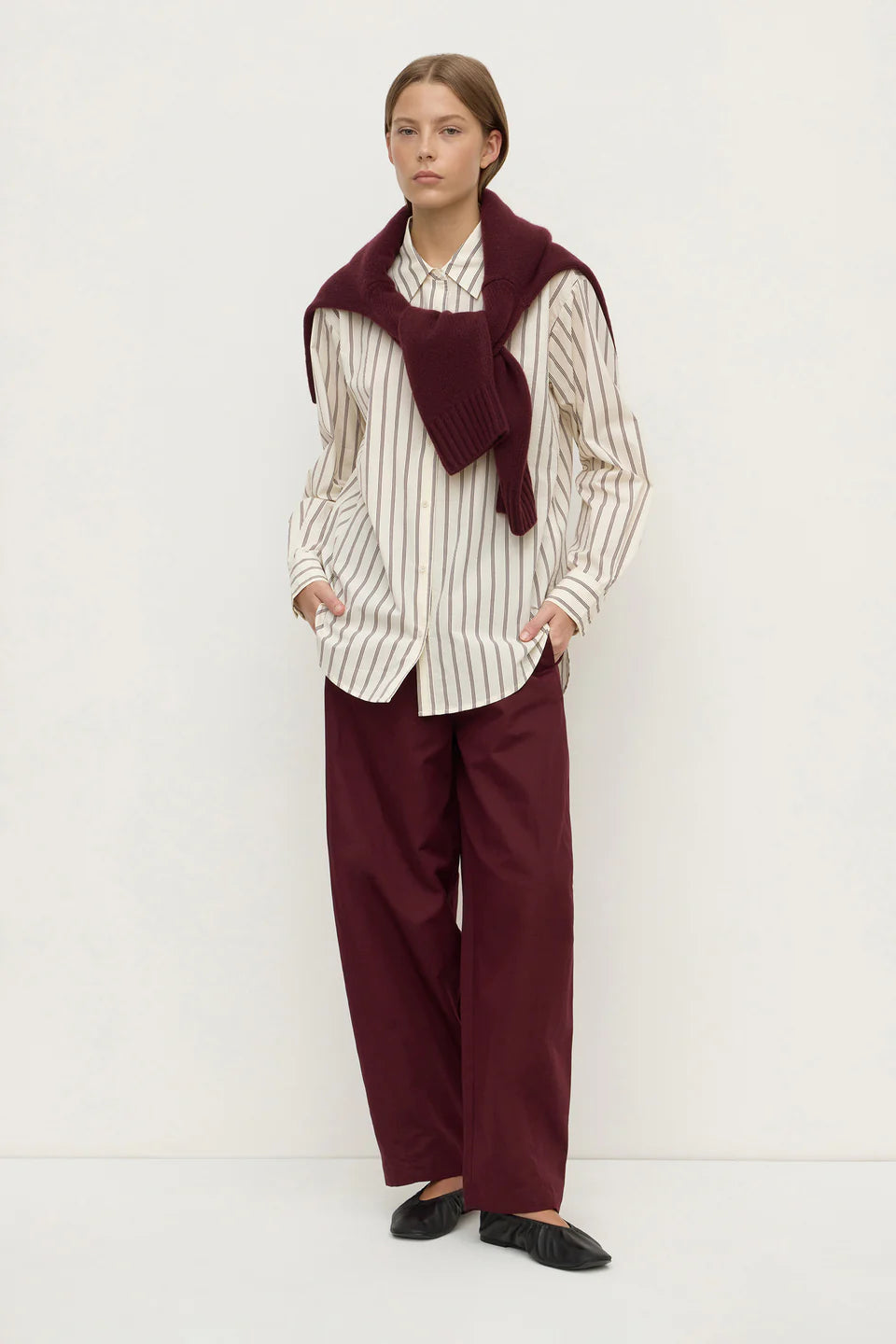 AMARO ITALIAN STRIPE SHIRT | MERLOT / WHITE STRIPE