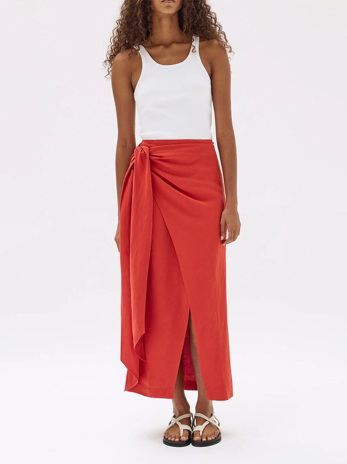 REESE SILK LINEN TIE SKIRT | PAPAYA