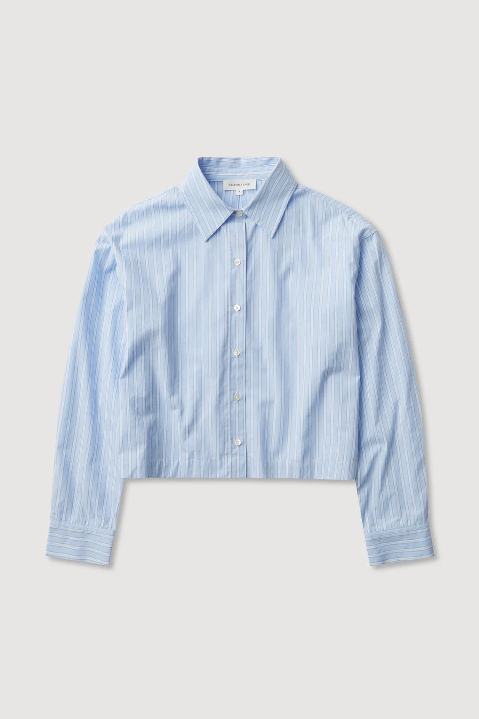 TESSA POPLIN CROPPED LONG SLEEVE SHIRT | BLUE STRIPE