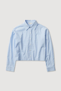 TESSA POPLIN CROPPED LONG SLEEVE SHIRT | BLUE STRIPE