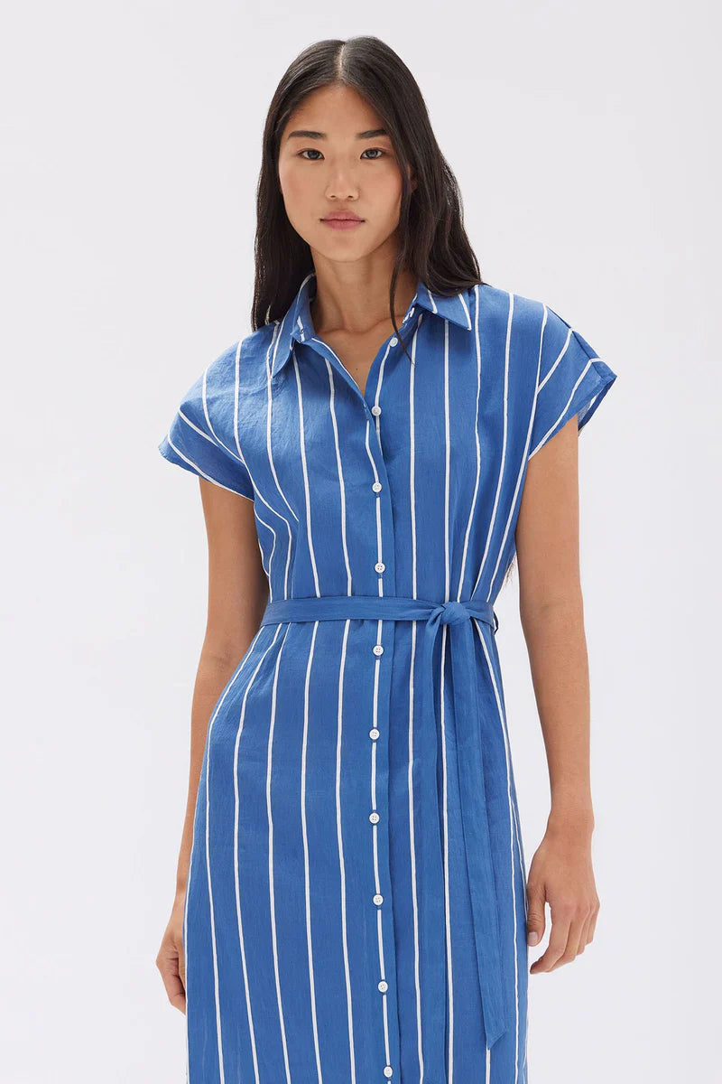 AYLA STRIPE SHIRT DRESS | ROYAL/WHITE