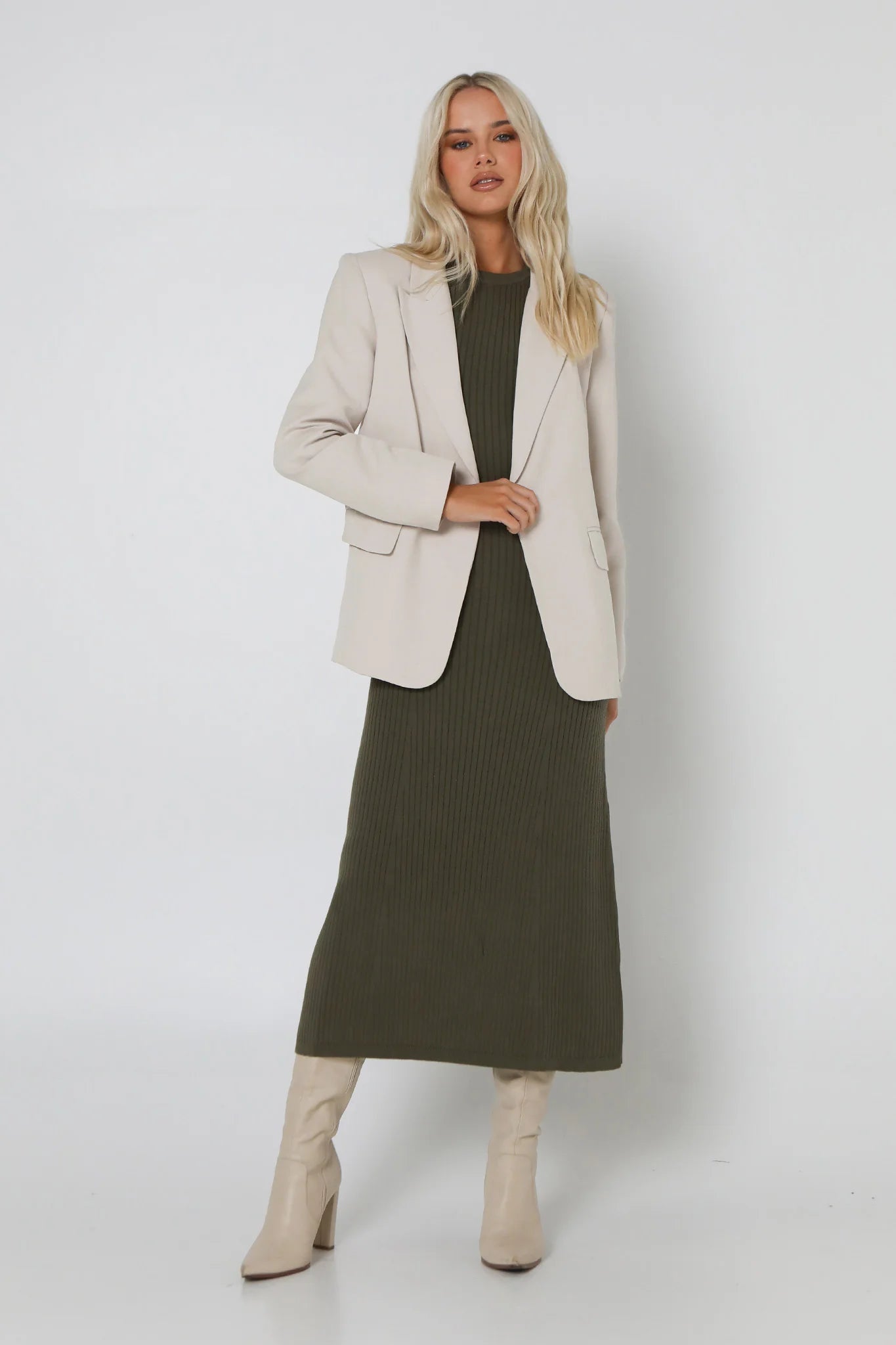 BRIT KNIT DRESS | KHAKI