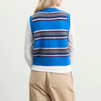 Damson Madder Sofie Merino Wool Vest Blue Stripe