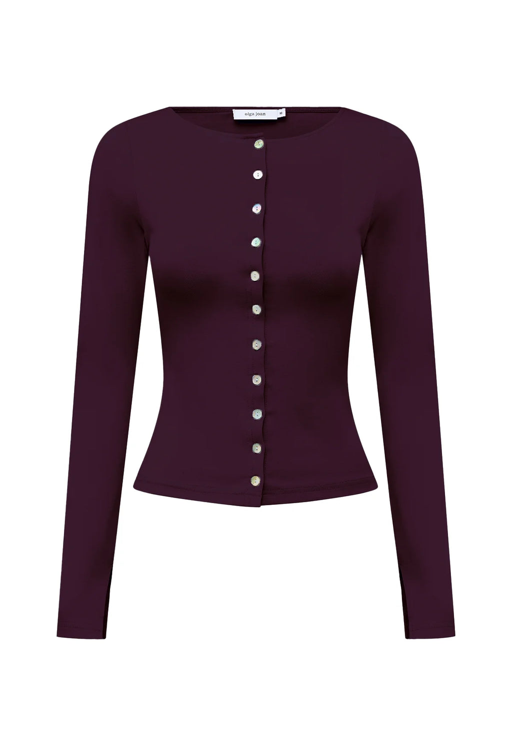 Olga Joan Button-Through Long Sleeve Top Aubergine