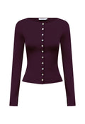 Olga Joan Button-Through Long Sleeve Top Aubergine