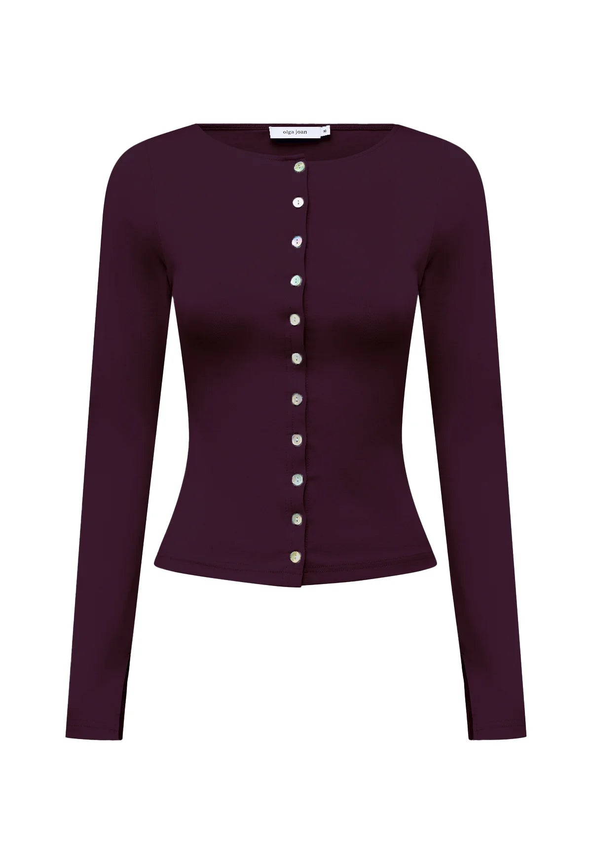 Olga Joan Button-Through Long Sleeve Top Aubergine