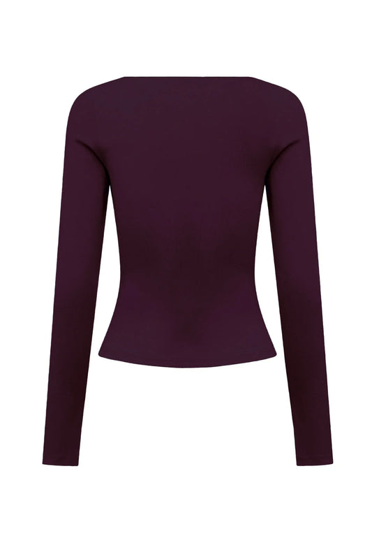 Olga Joan Button-Through Long Sleeve Top Aubergine