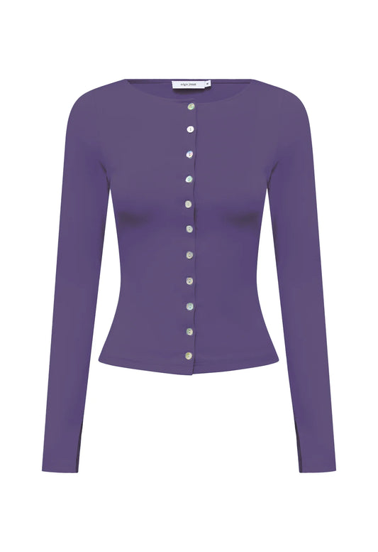 Olga Joan Button-Through Long Sleeve Top Washed Viola