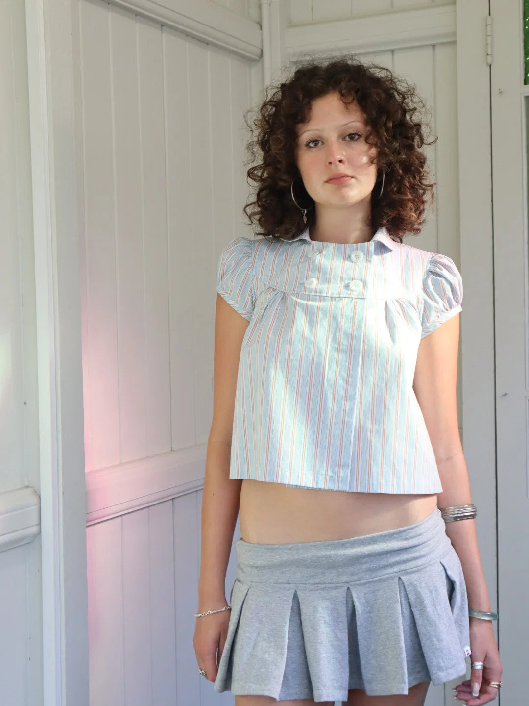 Obelia's Baby Button Top Blue Stripe