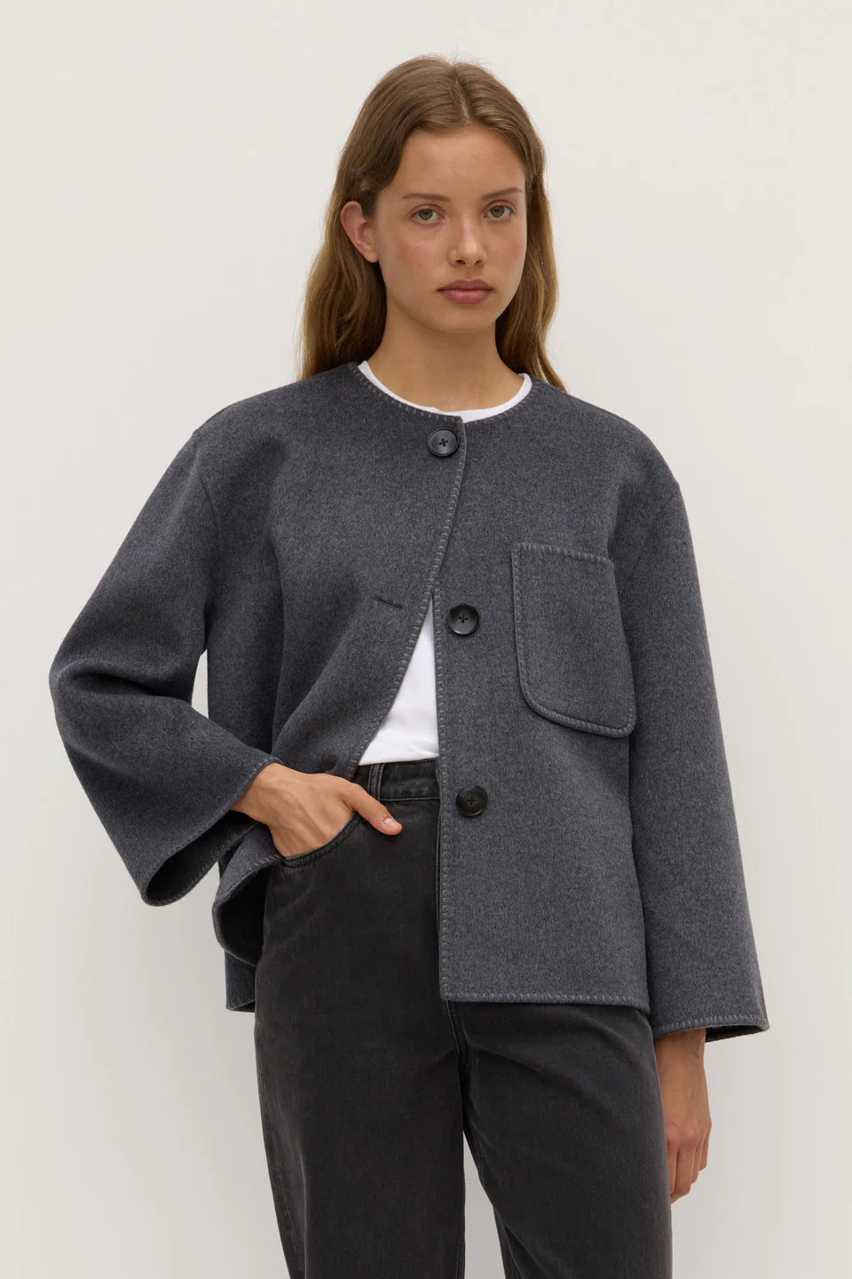 CAMILLIE WOOL CASHMERE JACKET | CHARCOAL MARLE
