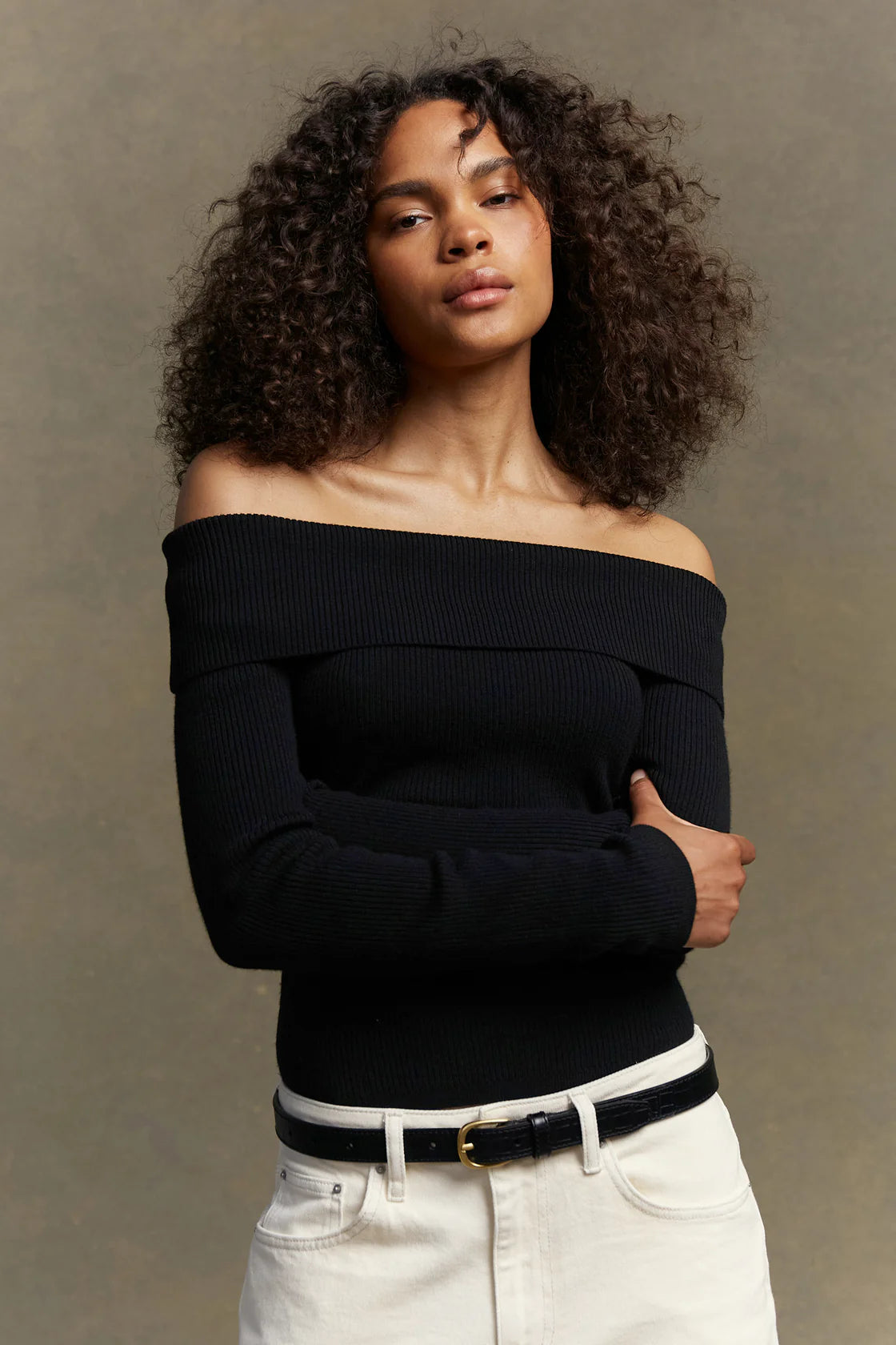 CARI OFF-SHOULDER MERINO WOOL TOP | BLACK