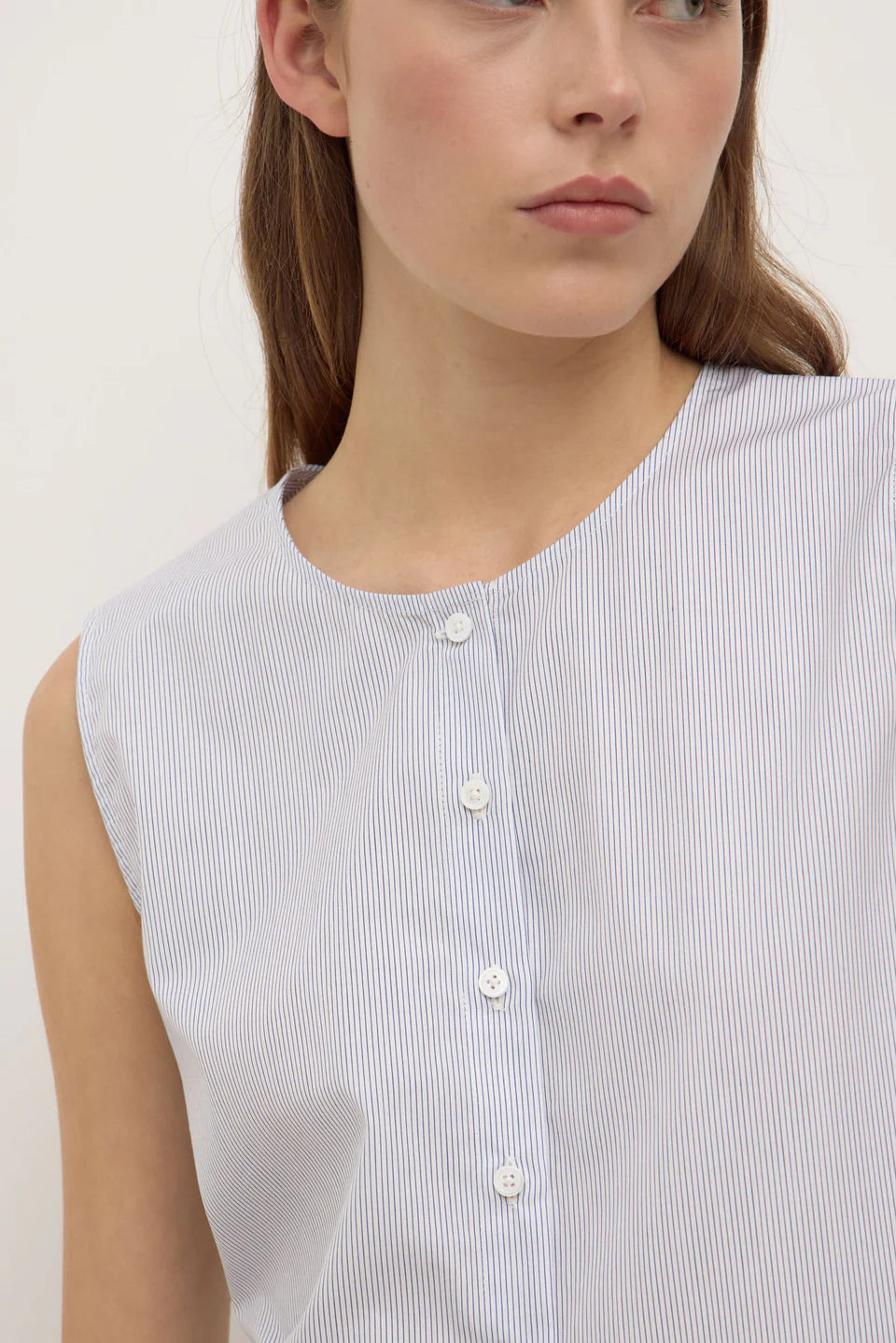 CORA STRIPE BUTTON FRONT TOP | WHITE/NAVY STRIPE