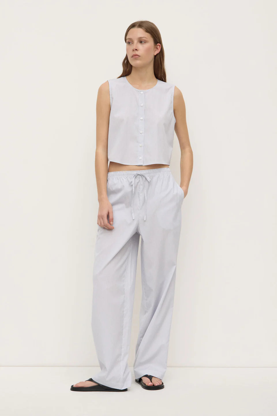 CORA STRIPE BUTTON FRONT TOP | WHITE/NAVY STRIPE