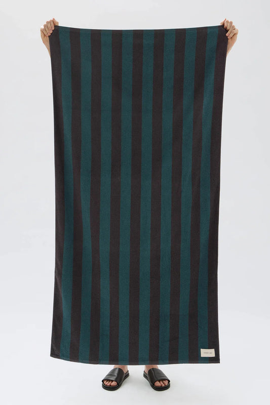 COTTON STRIPE BEACH TOWEL | ATLAS/ WASHED BLACK