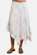 Damson Madder Corinne Hanky Hem Midi Skirt White Blue Embroidery