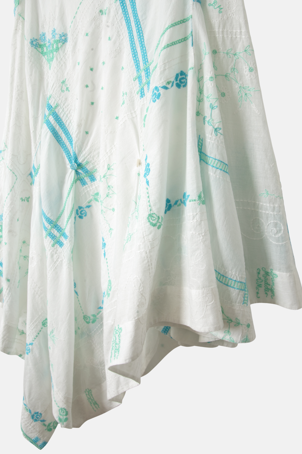 DAMSON MADDER CORINNE HANKY HEM MIDI SKIRT | WHITE BLUE EMBROIDERY