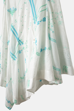 Damson Madder Corinne Hanky Hem Midi Skirt White Blue Embroidery